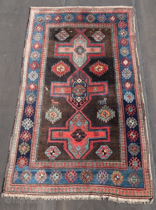 Full, thick piled, all woolen  Caucasian, ca; 245 cm x 140 cm. 
cleaned. In  good overall condition.              