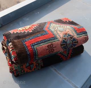 Full, thick piled, all woolen  Caucasian, ca; 245 cm x 140 cm. 
cleaned. In  good overall condition.              