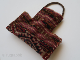 Turkmen / Caucasian  small bag, ca: 17 cm x 20 cm. fragmented, hole.                   