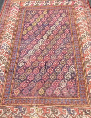 An Armenian Gendje ( Origin : German auction house.) ( also ; Ganja,Genje,Ghyandzha,Elisavetpol.) Kazak, in good allover condition. Antique. Ca. 240 x 135 cm. Long haired. ( And a great Purple.) Eagle ...