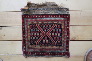 Sarab ? East Azerbaijan, Iran   One half of a fragmented khorjin 47 x 55 cm . Overcast (! )  prob. not original. Backside and top ( closing system )  ...