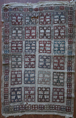 Caucasian Zili, Verne, Verneh, . Fragment ( holes ) Wool on cotton, ca; 165 x 110 cm. Origin ; bought on RR. Price 195,oo Euro s ex transportcosts. ...