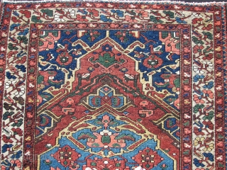 Bachtiar . Old  . ca. 195 cm. x 136 cm.  Wool on cotton.  5 cm. From top and bottom guard border missing.  Backside stitched with cotton band.   ...
