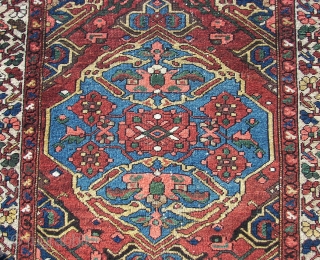 Bachtiar . Old  . ca. 195 cm. x 136 cm.  Wool on cotton.  5 cm. From top and bottom guard border missing.  Backside stitched with cotton band.   ...
