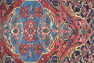 Bachtiar . Old  . ca. 195 cm. x 136 cm.  Wool on cotton.  5 cm. From top and bottom guard border missing.  Backside stitched with cotton band.   ...