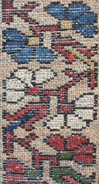 Bachtiar . Old  . ca. 195 cm. x 136 cm.  Wool on cotton.  5 cm. From top and bottom guard border missing.  Backside stitched with cotton band.   ...