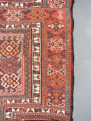 Luri Bakthiari Khorjin fragment. Western central Persia. 142 cm x 88 cm. Wool on wool . Good colors, ca. 1900.  Sumakh,& kilim, and pile woven ends. Joined at the centre, one  ...