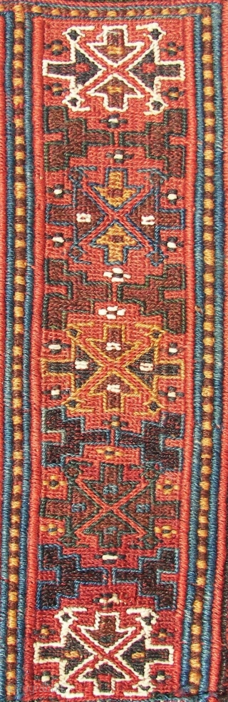 Luri Bakthiari Khorjin fragment. Western central Persia. 142 cm x 88 cm. Wool on wool . Good colors, ca. 1900.  Sumakh,& kilim, and pile woven ends. Joined at the centre, one  ...
