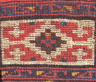 Luri Bakthiari Khorjin fragment. Western central Persia. 142 cm x 88 cm. Wool on wool . Good colors, ca. 1900.  Sumakh,& kilim, and pile woven ends. Joined at the centre, one  ...