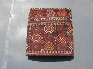 Luri Bakthiari Khorjin fragment. Western central Persia. 142 cm x 88 cm. Wool on wool . Good colors, ca. 1900.  Sumakh,& kilim, and pile woven ends. Joined at the centre, one  ...