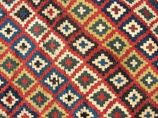 Ghashgai, kilim, ca. 230. cm x 150 cm. wool,wool,cotton.  Good colors. Has some damage, see the pics.Original guard borders missing.            