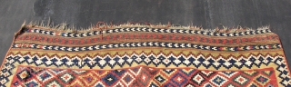 Ghashgai, kilim, ca. 230. cm x 150 cm. wool,wool,cotton.  Good colors. Has some damage, see the pics.Original guard borders missing.            