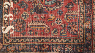 Small boteh Poshti ca; 44 cm x 43 cm.( ca 17 inch x 17 inch. ) , Wool on wool, slight Caucasian wool vibe.. Kurdish ? Fully ...