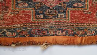 Rare Afshar/ Azeri single Bag Panel khorjin. With a silk strip on the backside added.( Fragmented.) Origin; Bought on the internet years and years ago . 110 cm. x 51 cm. ...