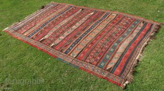 Kurdish, kilim with banded weft work design.brocaded,Kordi, Kurdish,Neyestan, See also Wilfried Stanzer, Kollektion Adil Besim,page 114,115,116, 117 Ca. 1930 ; All sides and kilim ends in perfect condition. Quoting Stanzer; " This ...