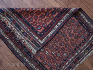 Small sumac boteh flatweave, ca ; 95 cm. x 125 cm. No holes, no stains, etc. Caucasian/Afshar ? . Old/antique.             