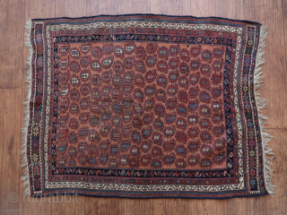 Small sumac boteh flatweave, ca ; 95 cm. x 125 cm. No holes, no stains, etc. Caucasian/Afshar ? . Old/antique.             