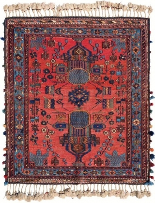 Soumak,Soumakh,Sumak,Sumac,..a  nifty little Southern Persian . 110 x 120 cm. ( 3,6 x 4 ft.) Antique .. A mirrored two vased field filled with floral vines and motives. And a bright  ...