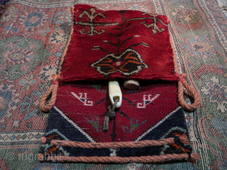 Bag, utility bird bag. ( Caucasian ? )  wool,wool,cotton,nylon (rope.)  Ca; 35 cm x 34 cm. ( Old.)             