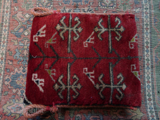 Bag, utility bird bag. ( Caucasian ? )  wool,wool,cotton,nylon (rope.)  Ca; 35 cm x 34 cm. ( Old.)             