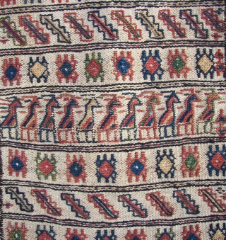 Bakhtiari  Bag ( Chanteh  ).Old. Ca. 40 cm. x 50. cm. Wool on wool. One side a darker tone/color. One tassel gone. Good condition.       