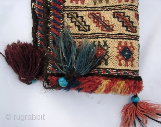 Bakhtiari  Bag ( Chanteh  ).Old. Ca. 40 cm. x 50. cm. Wool on wool. One side a darker tone/color. One tassel gone. Good condition.       