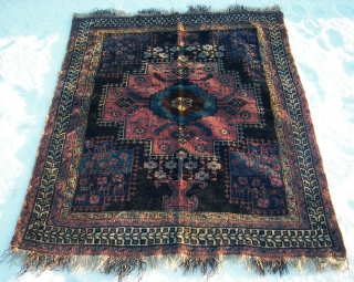 Afshar ( In the snow.) Old, wool on wool, condition as shown on the pics. ca. 138 cm. x 114 cm.  Enjoy.          