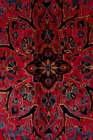 Kashan Carpet

8.8 x 12.0
2.68 x 3.65

This very  good condition central Persian city carpet shows a very slightly abrashed ruby red field with a tonally en suite medallion defined by dark blue  ...