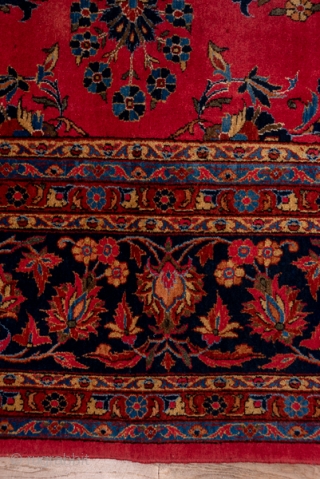 Kashan Carpet

8.8 x 12.0
2.68 x 3.65

This very  good condition central Persian city carpet shows a very slightly abrashed ruby red field with a tonally en suite medallion defined by dark blue  ...