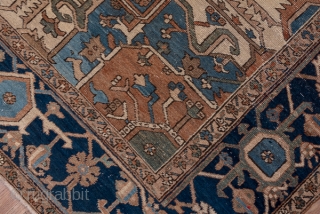Heriz Carpet

10.2 x 13.8
3.10 x 4.20

This all natural dye, NW Persian rustic caroet displays a large ivory octogramme medallion with a dark blue submedallion and  ragged palmette pendants, all on a  ...