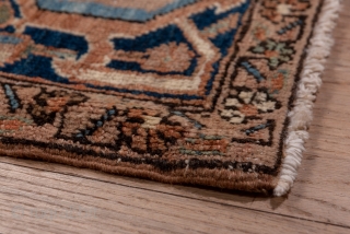 Heriz Carpet

10.2 x 13.8
3.10 x 4.20

This all natural dye, NW Persian rustic caroet displays a large ivory octogramme medallion with a dark blue submedallion and  ragged palmette pendants, all on a  ...