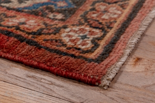 Mahal Carpet

8.6 x 12.7
2.62 x 3.87

This shabby chic condition carpet shows a madder field with larger and smaller rosettes, little botehs and chevron-detailed palmettes. The corroded brown border shows a classic turtle  ...