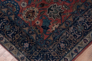 Tabriz Carpet

9.0 x 11.6
2.74 x 3.53
 
The  deep rose field displays a variation on the classic "Vase carpet" pattern of erect and tilted palmettes in a wide variety of styles and  ...