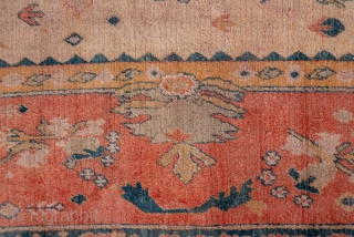 Oushak Carpet

11.7 x 19.0
3.56 x 5.79
 
The straw-ivory field of this western Anatolian town carpet displays a  generously spaced pattern of Harshang palmettes, flowering branches, floating leaves and a central sharply  ...