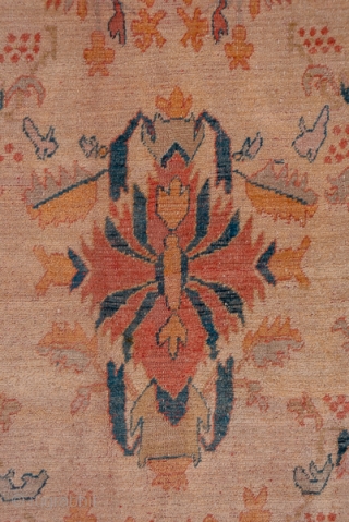 Oushak Carpet

11.7 x 19.0
3.56 x 5.79
 
The straw-ivory field of this western Anatolian town carpet displays a  generously spaced pattern of Harshang palmettes, flowering branches, floating leaves and a central sharply  ...