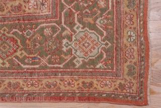 Mahal Carpet

10.4 x 14.2
3.16 x 4.32
 
A fairly l.arge scale allover Herati 'fish' leaf, open diamond, rosette and palmette pattern in light straw ans ivory decorates the warm madder red field of  ...