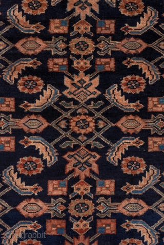 Lilian Carpet

12.3 x 19.0
3.74 x 5.79

This Hamadan area roomsize has a dark blue  octagonal subfield edged with tiny botehs and a classic Herati design overall. Double vases with jagged leaves decorate  ...