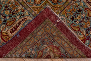 Amritsar Square Carpet

12.2 x 12.4
3.71 x 3.77
The deep wine brown semi-open field shows a pole medallion of three conjoint lozenges with matching side triangle fillers. Giant and lesser botehs  decorate the  ...