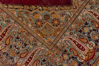 Amritsar Square Carpet

12.2 x 12.4
3.71 x 3.77
The deep wine brown semi-open field shows a pole medallion of three conjoint lozenges with matching side triangle fillers. Giant and lesser botehs  decorate the  ...