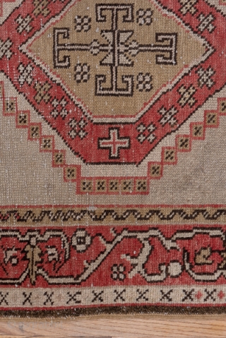 Oushak Runner

2.9 x 9.7
0.88 x 2.95 

This western Anatolian workshop runner has a Caucasian Shirvan design of  five stepped hexagonal disjoint medallions detailed  in ivory, beige, red and dark brown  ...