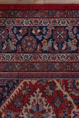 Mahal Carpet

10.4 x 14.3
3.16 x 4.35

The properly abrashed madder red field presents three columns of four large, ivory open lozenges centred by ivory ragged lozenges. Attractive polychrome leafy plants  are   ...