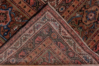 Mahal Carpet

13.6 x 18.0
4.14 x 5.48

The ivory field shows a small scale, close Herati allover pattern within a rosy brown turtle palmette border and minors patterned with two styles of boteh ornament.  ...