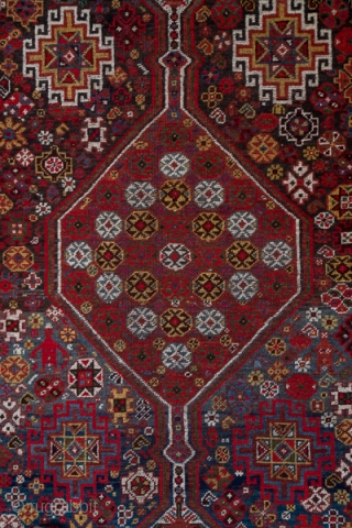 Khamseh Runner

3.6 x 15.2
1.09 x 4.63 
The medium blue field of this south Persian tribal runner displays a pole medallion of four ivory and one red hexagons with colourful small and medium  ...