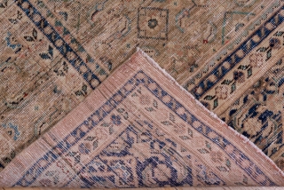 Mahal Carpet

9.8 x 12.9
2.98 x 3.93

The tan hexagonal field displays a variant on the Herati design, and the pattern continues into the diamond-shaped medallion and triangular corners. The abrashed brown border has  ...