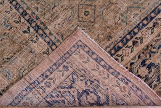 Mahal Carpet

9.8 x 12.9
2.98 x 3.93

The tan hexagonal field displays a variant on the Herati design, and the pattern continues into the diamond-shaped medallion and triangular corners. The abrashed brown border has  ...