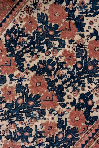 Malayer Runner

3.2 x 16.5
0.97 x 5.02
 
The old ivory field displays loosely drawn dark blue and rose-brown bouquets in an offset row layout within a red-brown border with an ivory undulating vine  ...