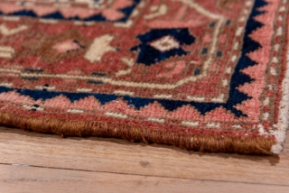 Malayer Runner

3.2 x 16.5
0.97 x 5.02
 
The old ivory field displays loosely drawn dark blue and rose-brown bouquets in an offset row layout within a red-brown border with an ivory undulating vine  ...