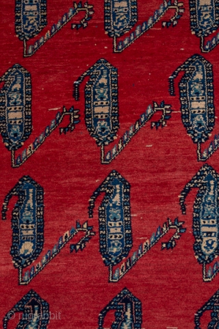 Malayer Runner

3.7 x 14.5
1.12 x 4.41

The brisk red field displays rows of slightly leaning slender floriated botehs, three to a line in a clearly textile-derived pattern. The cream main border of this  ...