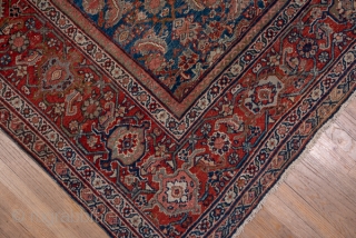 Mahal Carpet

10.8 x 12.9
3.29 x 3.93
 
The attractive abrashed cerulean blue field is neatly covered by a medium scale allover classic Herati pattern detailed in rust, ivory and green. The rust border  ...