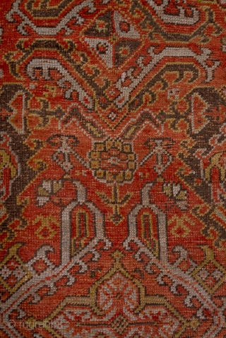 Oushak Carpet

12.6 x 13.9
3.84 x 4.23

This almost square west Anatolian antique carpet is done in the 18 th century “Smyrna” style with a Turkey bred field covered by a Yaprak (Leaf) pattern.  ...